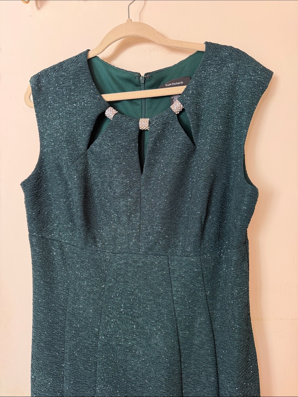 R&M Richards Sleeveless Green Sparkle Evening Dress